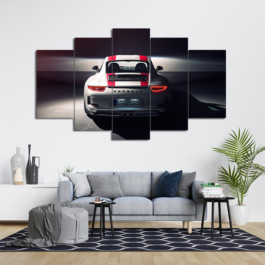White Porsche 911 GTR Racing |  Cars Wall Art | 5 Panels On Sale