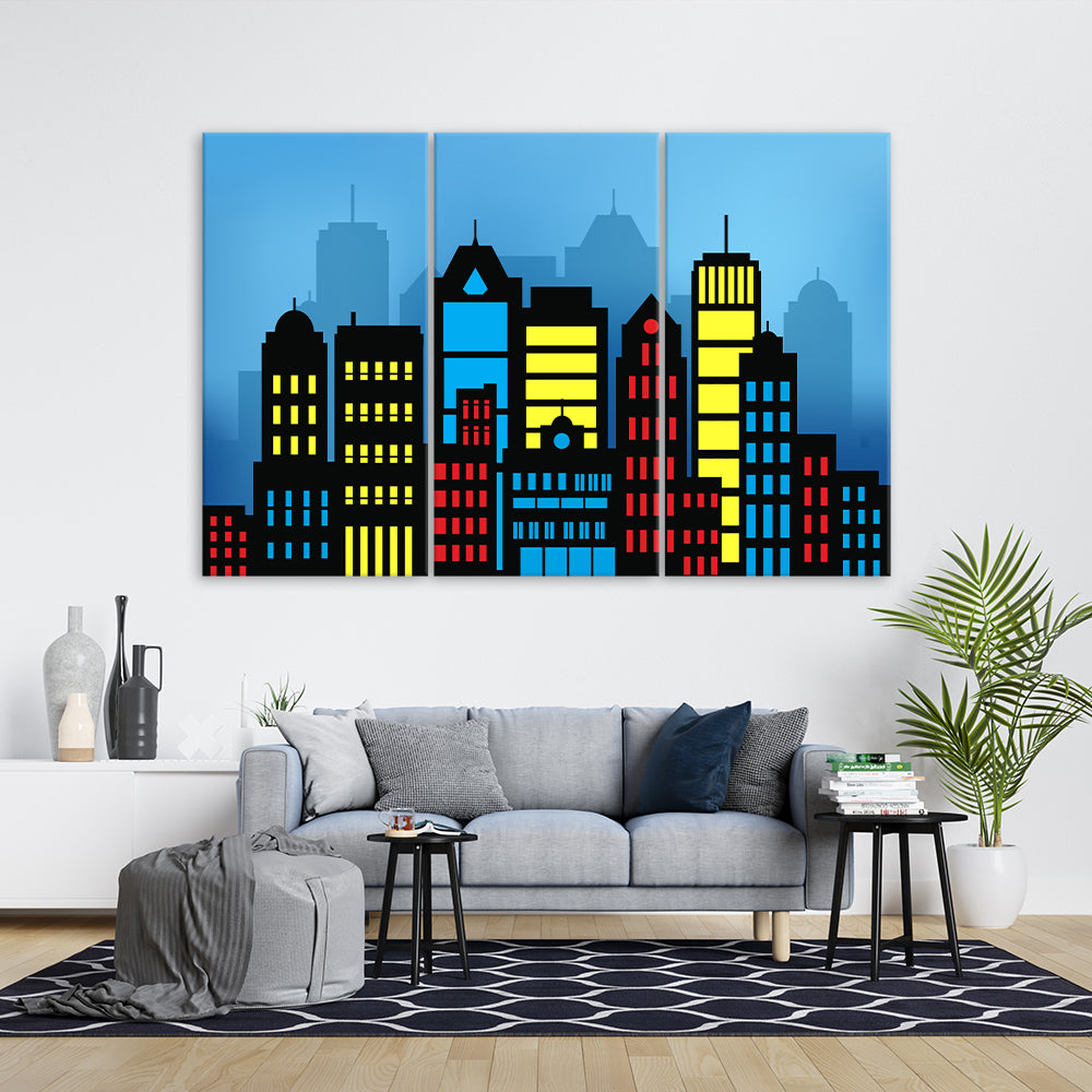 Twilight Silhouette Apartments | Architecture Wall Art | 3 Panels