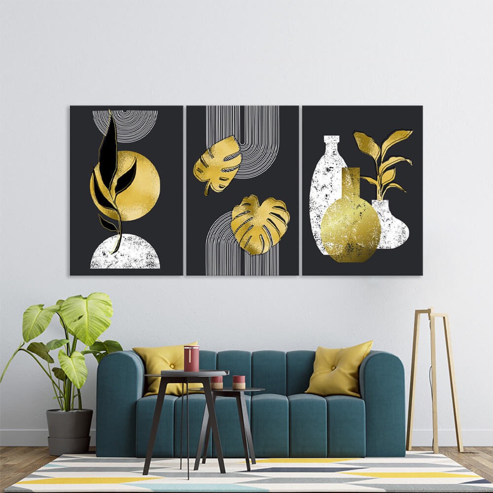 Golden and Amethyst Reverie | Abstract Wall Art | 3 Panels