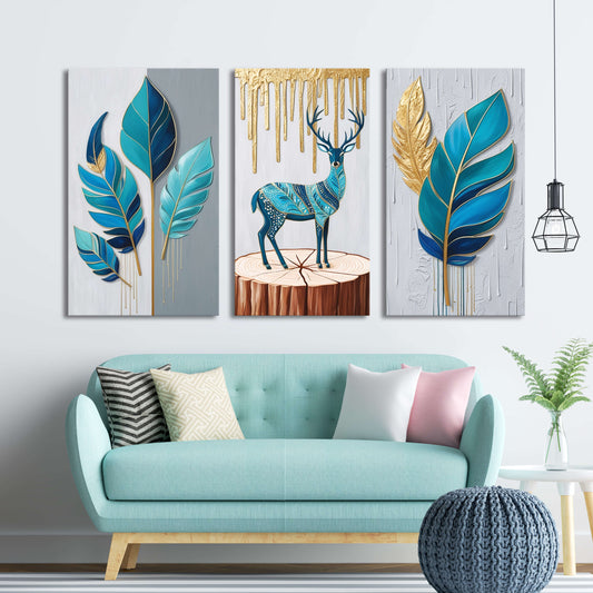 Majestic Whispers and Emerald Grace|  Abstract Wall Art | 3 Panels