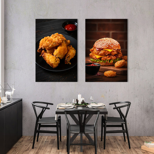 Fiery Feast The Zinger Temptation | Food Wall Art | 2 Panels