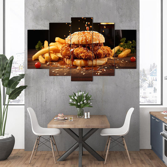 Burger and Wings Crispy Cravings | Food Wall Art | 5 Panels