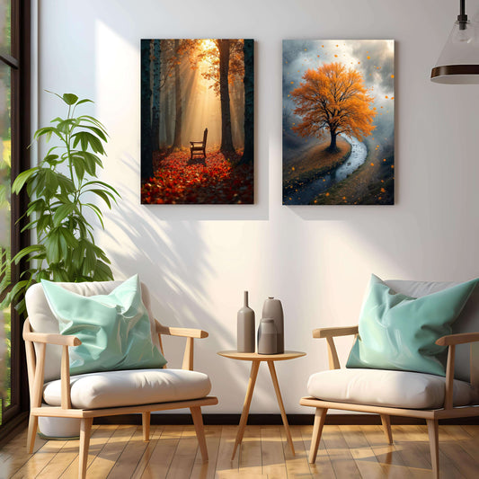 Autumn Serenade by The Lake | Abstract Floral Wall Art | 2 Panels