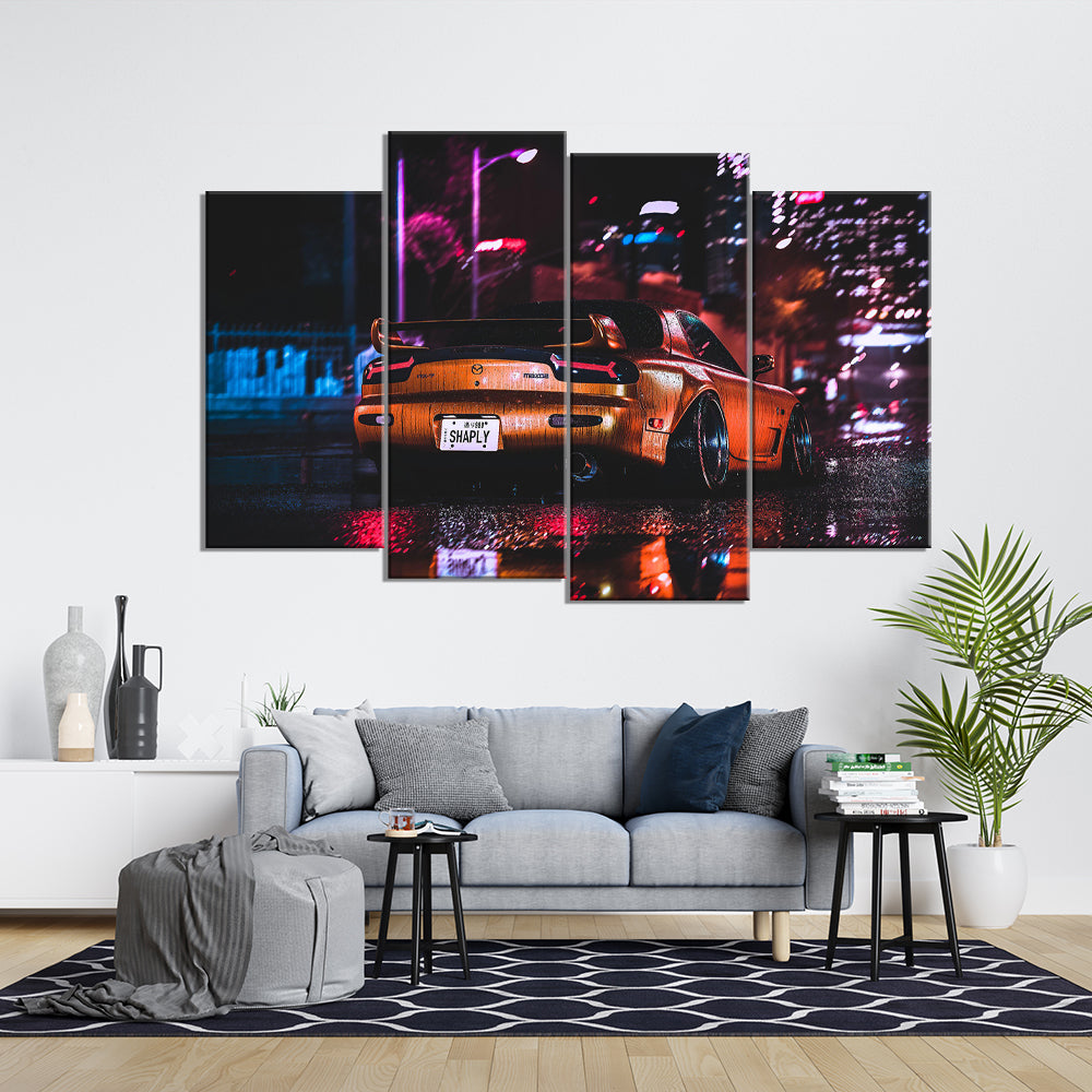 Mazda RX 7 City Background | Cars Wall Art | 4 Panels