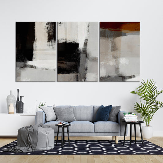 Grey and Black Vintage Brushstroke | Abstratc Wall Art | 3 Panels