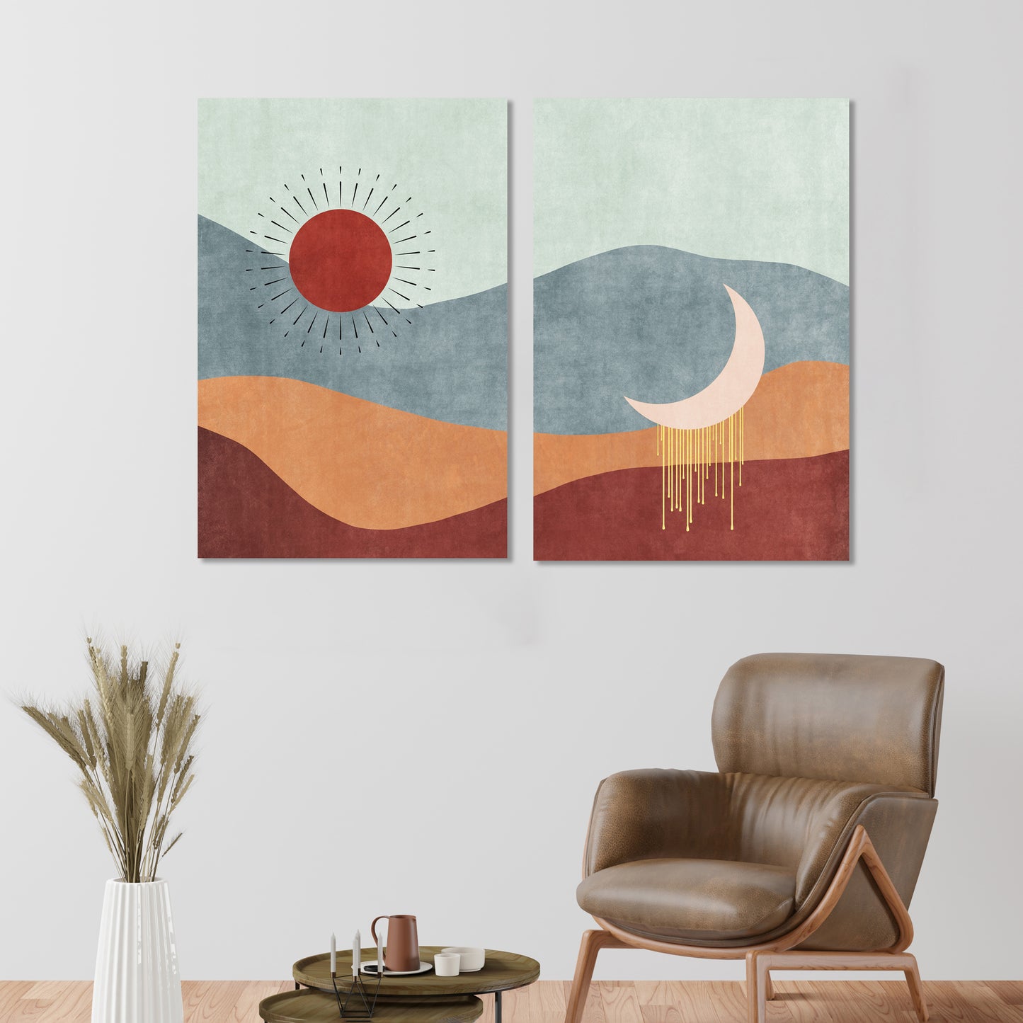 Celestial Cascade Over the Peaks | Abstract Wall Art | 2 Panels