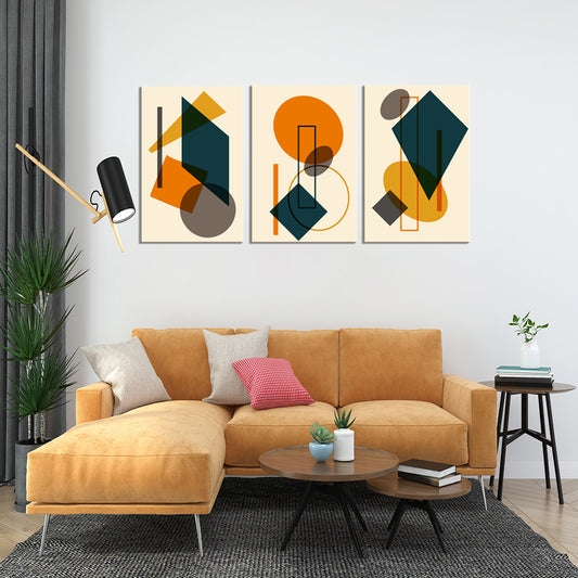 Contrast of Orange and Black Geometry | Abstract Wall Art | 3 Panels