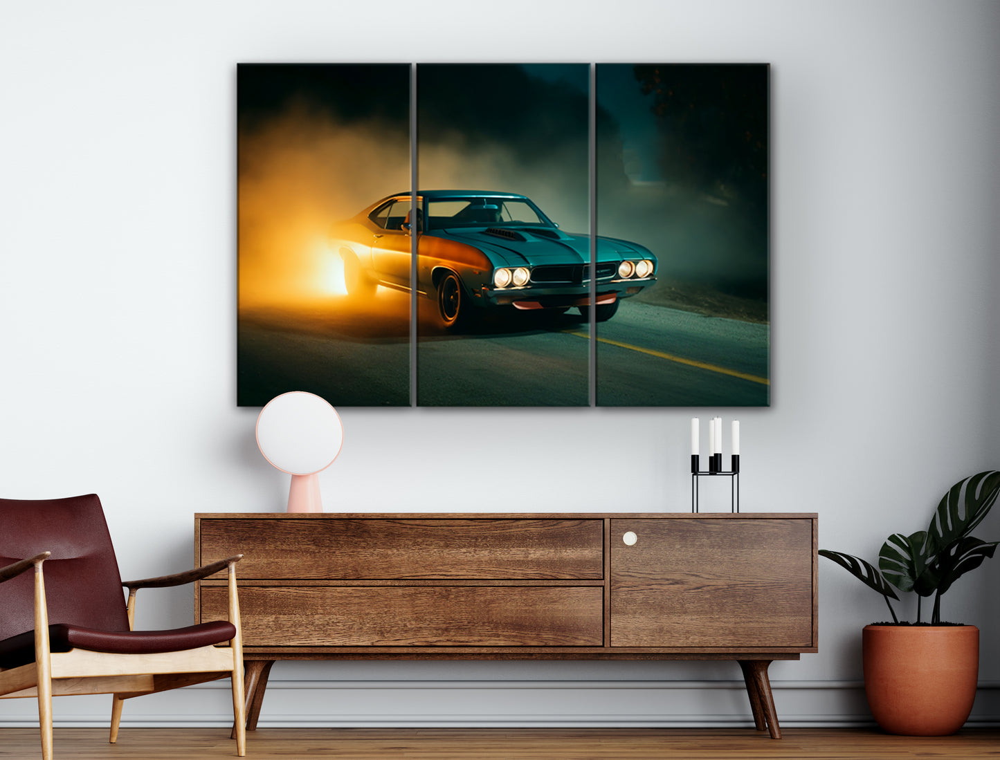 Dodge Challenger Burnout | Cars Wall Art | 3 Panels