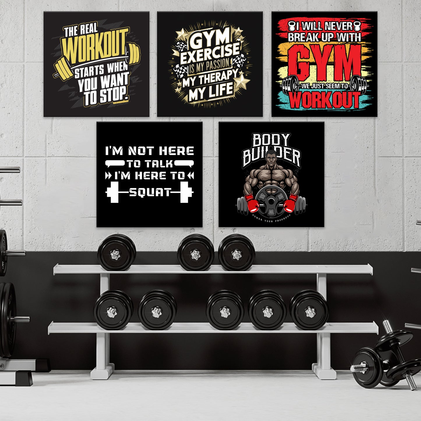 Gym Motivational Quotes Vol-1 | Gym Wall Art | 5 Panels