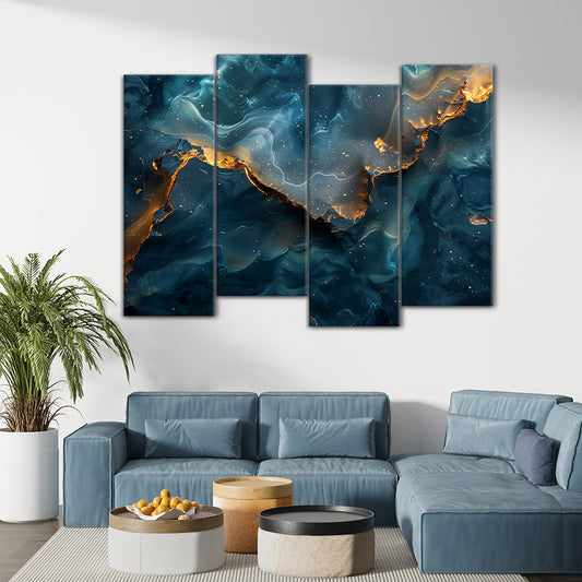 Fusion of Gold and Amethyst Sparkle | Abstract Wall Art | 4 Panels