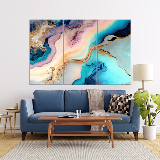 Teal and Purple Swirls | Abstract Wall Art | 3 Panels