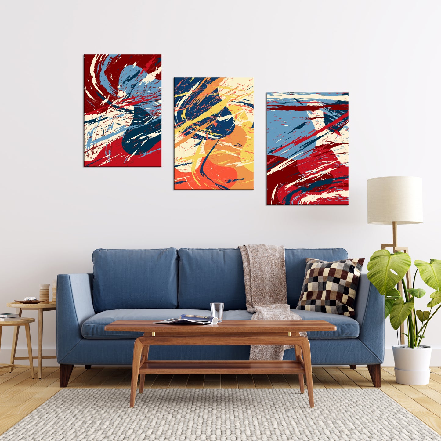 Triadic Brushstroke | Brushstroke Wall Art | 3 Panels