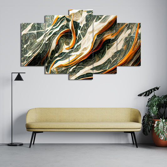 Rose Gold and Levanto Waves | Abstract Wall Art | 5 Panels