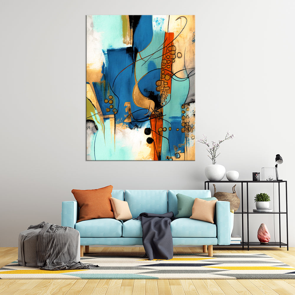 Blue and Gold Azure | Abstract Wall Art | Single Panel