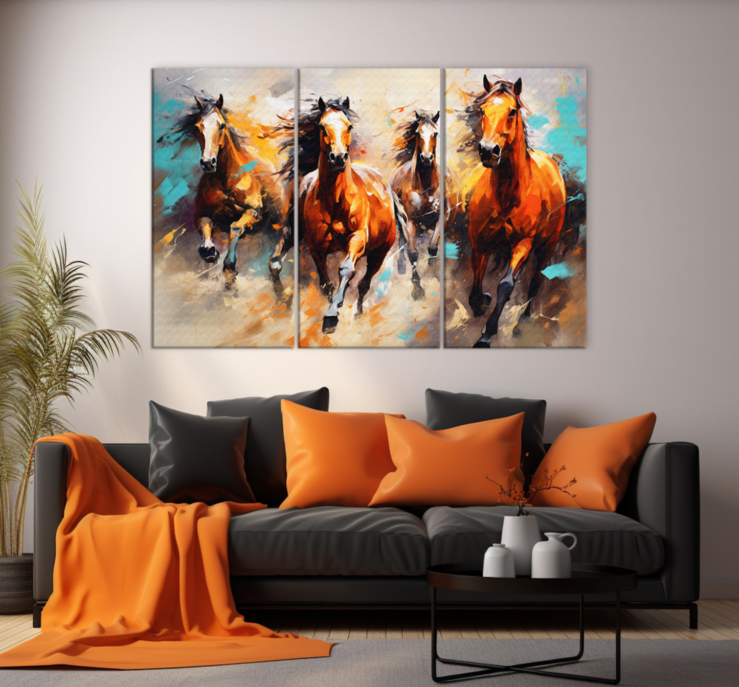 Horses In Brushstroke | Animal Wall Art | 3 Panels