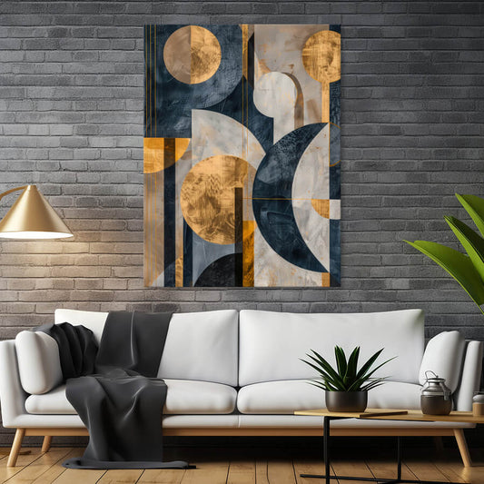 Elegance Of Gold, Grey and Azure | Abstract Wall Art | Single Panel