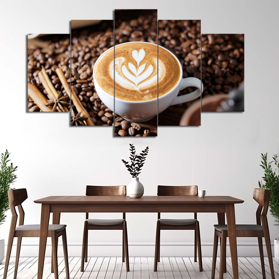 Coffee Cup Around Beans | Food Wall Art | 5 Panels