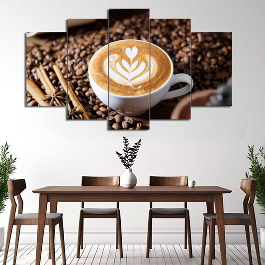 Coffee Cup Around Beans | Food Wall Art | 5 Panels