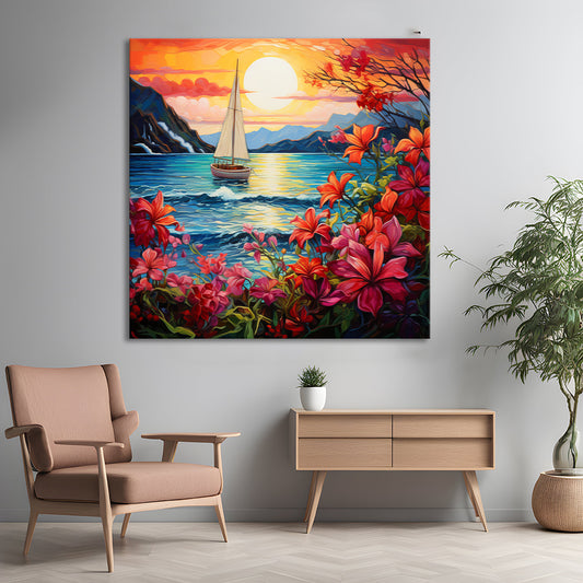 Sunset Voyage to Floral Haven| Nature Wall Art | Single Panel