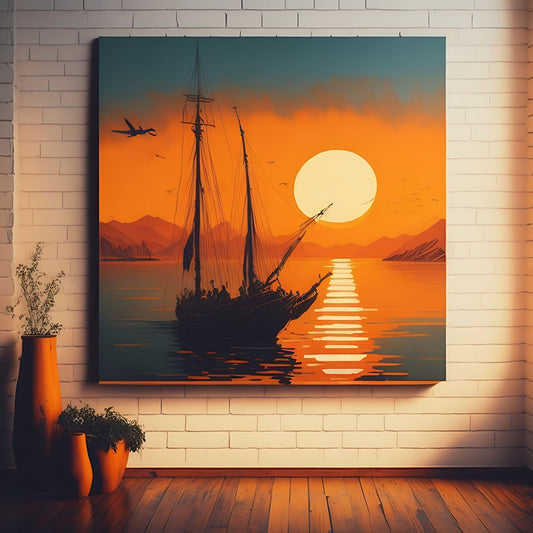 Ship beach Sunset Bay | Nautical Wall Art | Single Panel