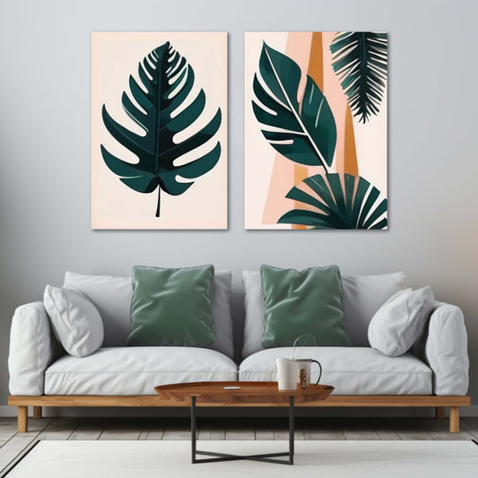 Leaves In Boho Serenade | Floral Wall Art | 2 Panels