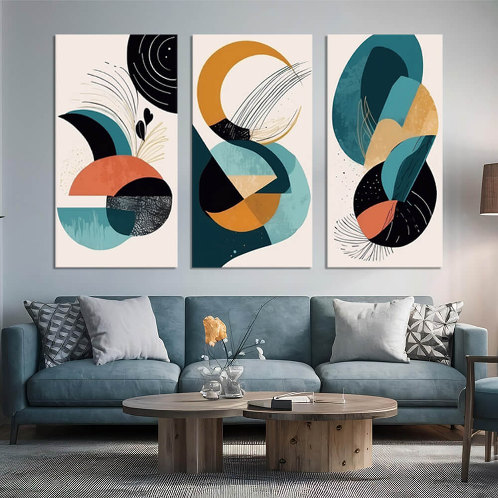 Vibrant Fusion Geometric Shapes | Geometric Wall Art | 3 Panels