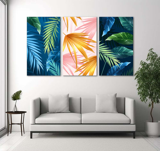 Vibrant Oasis Tropical Leaves | Floral Wall Art | 3 Panels