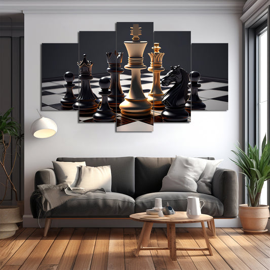 Chess Golden King's Gambit | Game Wall Art | 5 Panels