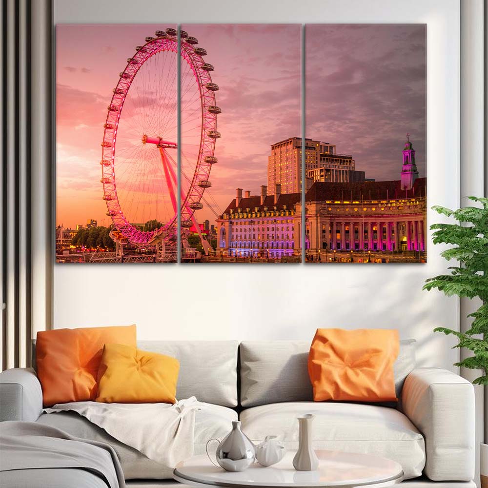 London Eye Sunet  | Architectural Wall Art | 3 Panels