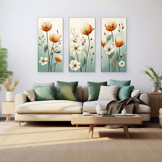 Orange and White Tulips | Floral Wall Art | 3 Panels