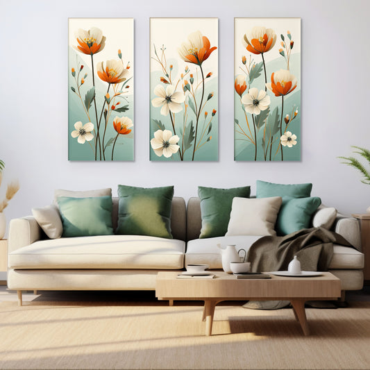 Orange and White Tulips | Floral Wall Art | 3 Panels