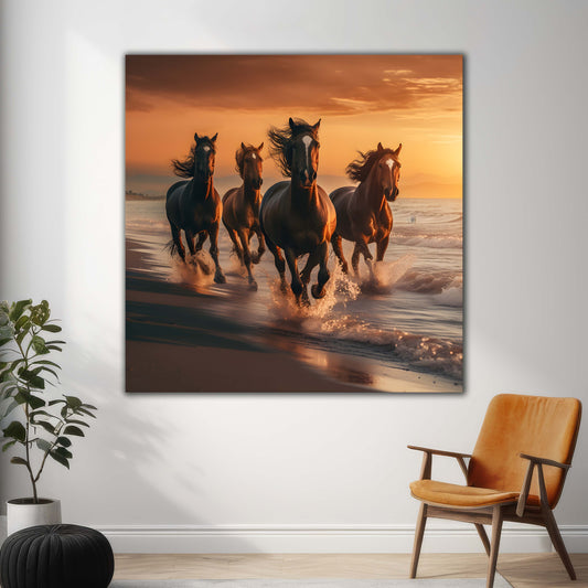 Brown Horses Majesty On Beach | Animal Wall Art | Single Panel