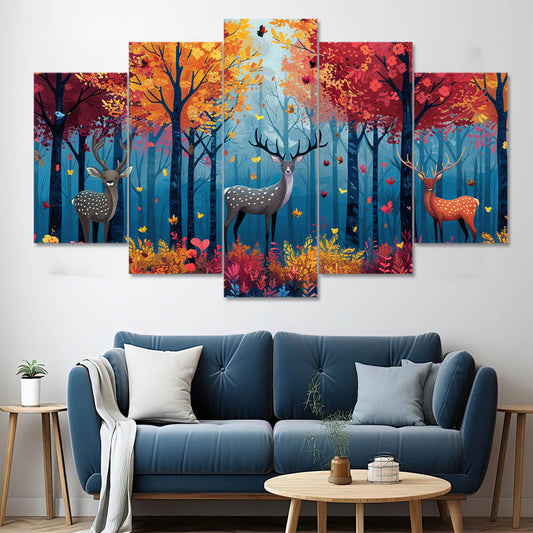 Majestic Deer In The Autumn Serenity | Animal Wall Art | 5 Panels