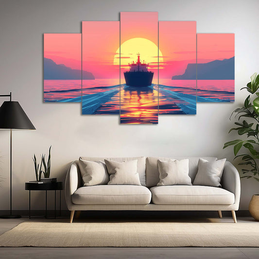 Sunset Voyage Sailing In To Horizons| Nautical Wall Art | 5 Panels