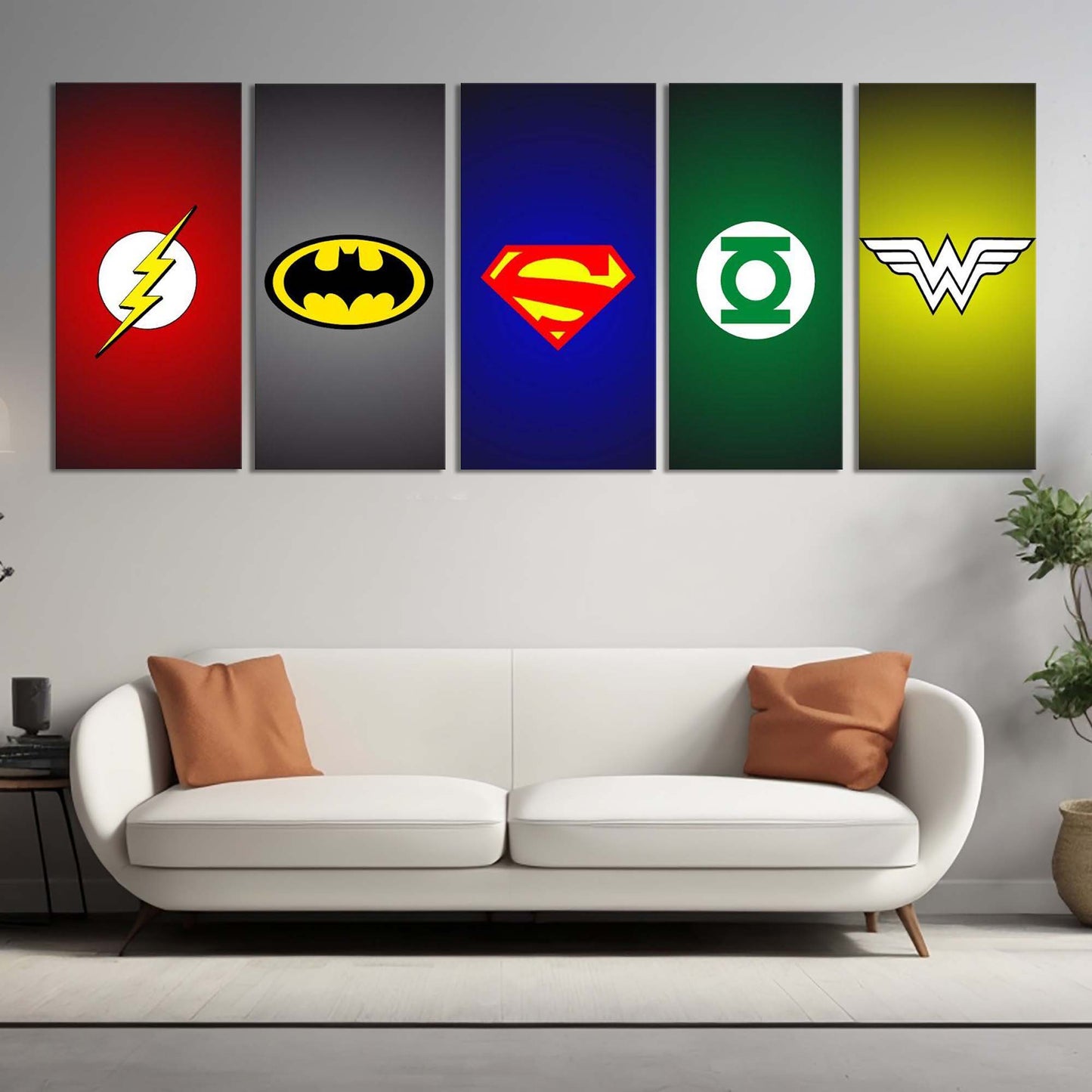 Super Hero Logos Stripes | Movie Wall Art Wall Art | 5 Panels